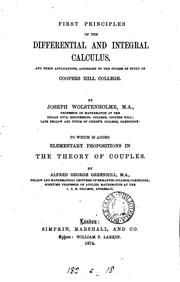 Cover of: First principles of the differential and integral calculus