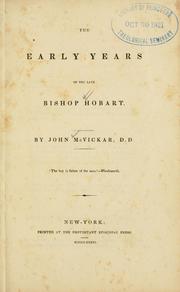 Cover of: The early years of the late Bishop Hobart