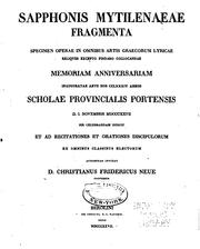 Cover of: Sapphonis Mytilenaeae fragmenta: specimen operae in omnibus artis Graecorum ...