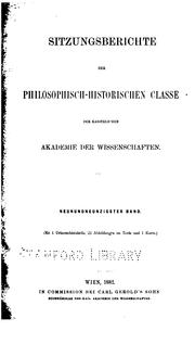 Sitzungsberichte by Österreichische Akademie der Wissenschaften Philosophisch -Historische Klasse