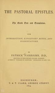 Cover of: The Pastoral epistles by Patrick Fairbairn