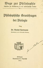 Cover of: Philosophische Grundfragen der Biologie. by Nicolai Hartmann