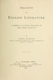 Cover of: Philosophy of English literature by Bascom, John