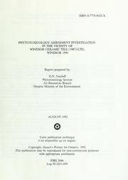 Cover of: Phytotoxicology assessment investigation in the vicinity of Windsor Ceramic Tile (1987) Ltd., Windsor, 1990: report