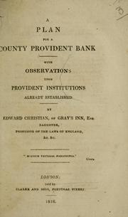 Cover of: plan for a county provident bank: with observations upon provident institutions already established