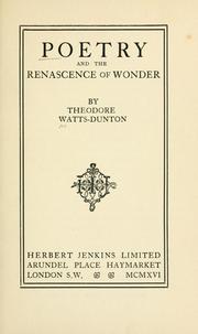 Cover of: Poetry and the renascence of wonder