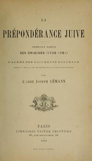 Cover of: La prépondérance juive by Joseph Lémann
