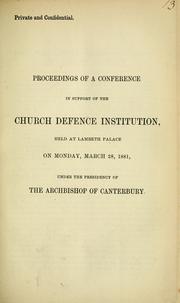 Cover of: Proceedings of a conference in support of the Church Defence Institution | Church Defence Institution.