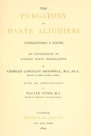 Cover of: The Purgatory of Dante Alighieri (Purgatorio 1-27)  An experiment in literal verse translation by Dante Alighieri