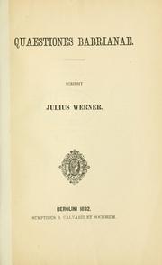 Cover of: Quaestiones babrianae. by Julius Werner, Julius Werner