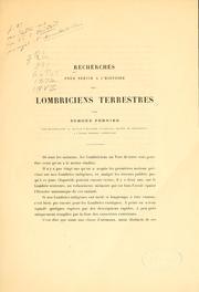 Cover of: Recherches pour servir à l'histoire des lombriciens terrestres