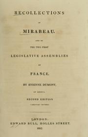 Cover of: Recollections of Mirabeau: and of the two first legislative assemblies of France.