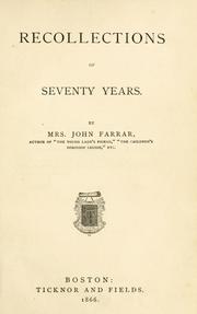 Cover of: Recollections of seventy years