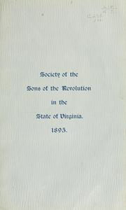 Cover of: Register of the society of the Sons of the revolution, in the state of Virginia ... 1895, 1897.