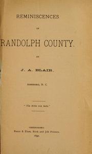 Cover of: Reminiscences of Randolph County by J. A. Blair