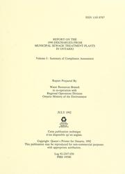 Cover of: Report on the 1990 discharges from municipal sewage treatment plants in Ontario by prepared by Water Resources Branch in co-operation with Regional Operations Division, Ontario Ministry of Environment and Energy.