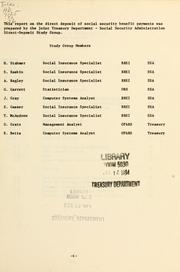 Report on the method of paying social security beneficiaries by credit to accounts in financial organizations by United States. Dept. of the Treasury. Fiscal Service.