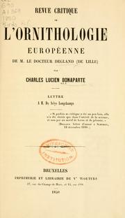 Cover of: Revue critique de l'Ornithologie Européenne de M. De Selys Longchamps.