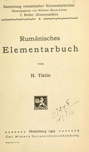 Cover of: Rumänisches Elementarbuch. by H. Tiktin