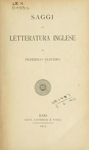 Cover of: Saggi di letteratura inglese. by Federico Olivero