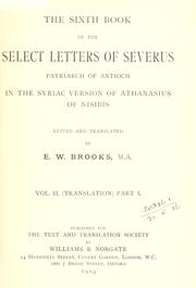 Cover of: Select letters - Sixth book: in the Syriac version of Athanasius of Nisibis