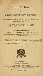 Cover of: Sermons on various important subjects by Lee, Andrew