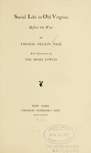 Cover of: Social life in old Virginia before the war