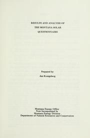 Cover of: Results and analysis of the Montana solar questionnaire by Jan Konigsberg