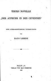 Cover of: Tiecks Novelle "Der Aufruhr in den Cevennen": eine literarhistorische Untersuchung