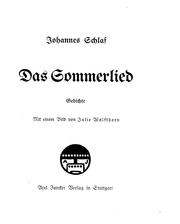 Cover of: Das Sommerlied: Gedichte