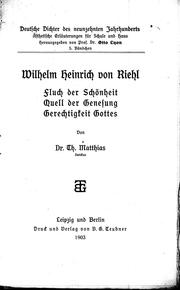 Cover of: Wilhelm Heinrich von Riehl by von Th. Matthias.