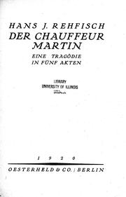 Cover of: Der Chauffeur Martin: eine Tragödie in fünf Akten