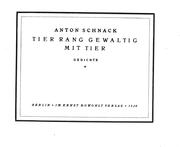 Cover of: Tier rang gewaltig mit Tier by Anton Schnack.