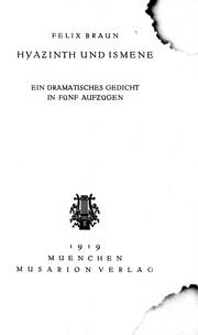 Cover of: Hyazinth und Ismene by Felix Braun.