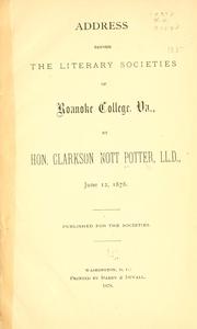 Cover of: Address before the literary societies of Roanoke college, Va.