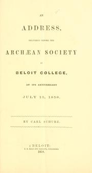 Cover of: An address delivered before the Archæan society of Beloit college, at its anniversary