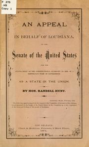 Cover of: An appeal in behalf of Louisiana by Hunt, Randell