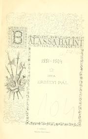 Cover of: Balassa Bálint, 1551-1594. by Pál Erdélyi