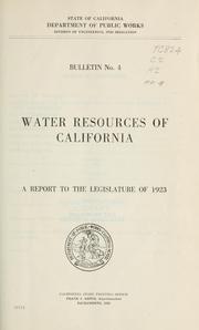 Cover of: Water resources of California: a report to the legislature of 1923