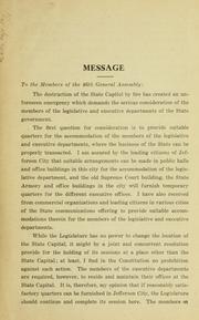 Cover of: Special message of Governor Herbert S. Hadley regarding burning of state Capitol, to the Forty-sixth General assembly.