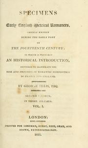 Cover of: Specimens of early English metrical romances by Ellis, George, Ellis, George