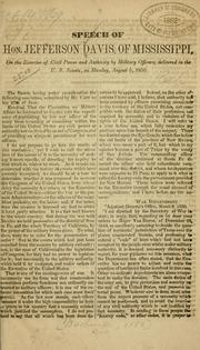 Cover of: Speech of Hon. Jefferson Davis, of Mississippi