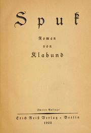 Cover of: Spuk: Roman von Klabund [pseud.]