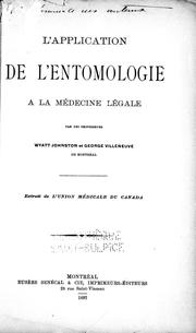 Cover of: L' application de l'entomologie à la médecine légale by Wyatt Johnston