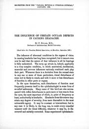 Cover of: The influence of certain ocular defects in causing headache