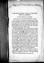 Cover of: "Coroner's quest" law in the province of Quebec