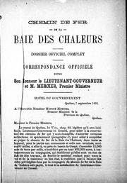 Chemin de fers de la Baie des Chaleurs by Québec (Province). Lieutenant-gouverneur (1887-1892 : Angers)