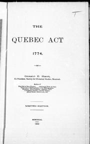 Cover of: The Quebec Act, 1774 by Hart, Gerald E.