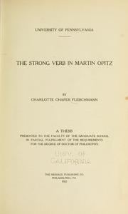 Cover of: The strong verb in Martin Opitz by Charlotte Chafer Fleischmann