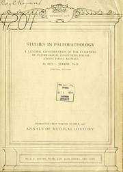 Cover of: Studies in paleopathology: general consideration of the evidences of pathological conditions found among fossil animals